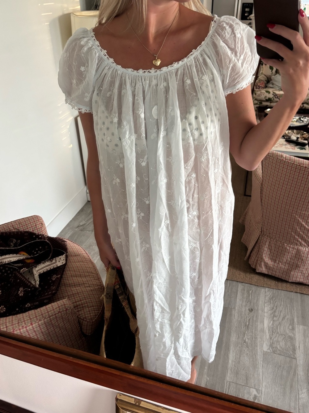 Vintage White Embroidered Midi Peasant Dress - Picture 2 of 9